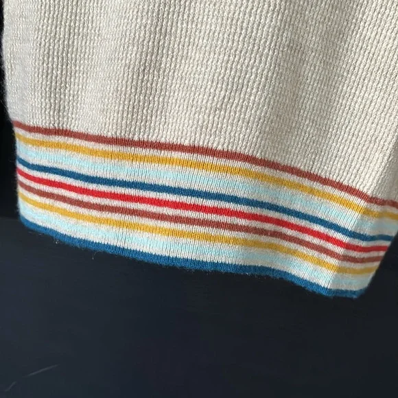 Madewell Rainbow Trim Tan Cashmere Waffle Sweatshirt Sweater - Picture 7 of 12